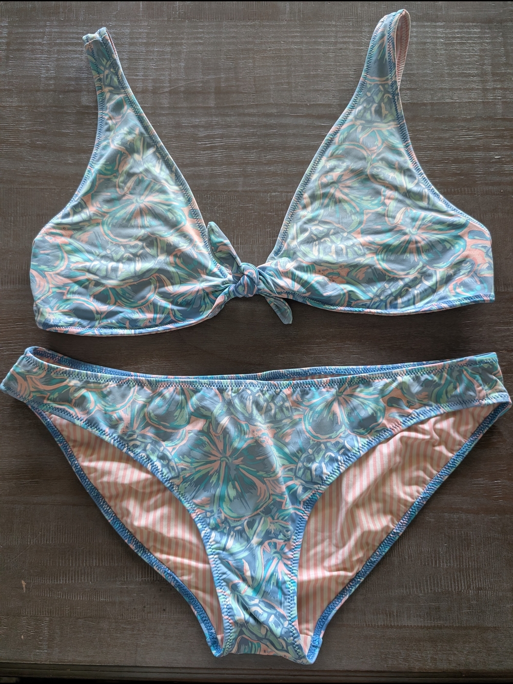 Vineyard Vines Pink and Light Blue Striped Bikini Bottoms